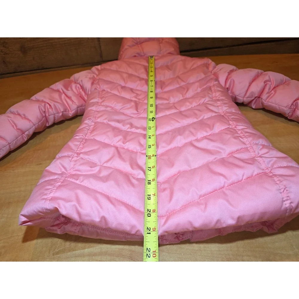 Lands End Girls Pink Puffer Jacket Faux Fur Lined Hooded Coat XS 5-6 LK340W404
